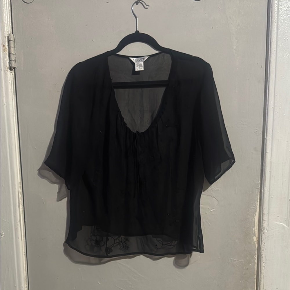 Allison Taylor Black Sheer Blouse Relaxed Fit